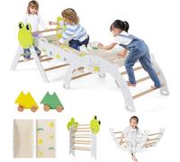 FANTASK Lot de 3 Triangles d'escalade 7 en 1, pour l'intérieur, avec Toboggan, Arche d'escalade, Rampe Double Face, kit de Blocs de Construction et 2 Voitures, Triangle d'escalade Grenouille en Bois