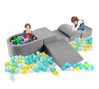 FANTASK Lot de 5 Blocs de Construction géants pour Enfants - en Mousse avec Piscine à balles - pour se défouler et escalader - en Mousse - pour Salle de Jeux, Chambre d'enfant - Gris