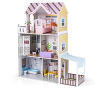 FANTASK Maison de poupée en Bois à partir de 3 Ans, Villa de poupée à 3 étages avec Balcon, terrasse et 16 Meubles, Grande Villa de rêve pour Filles et garçons, 102 x 34 x 120,5 cm