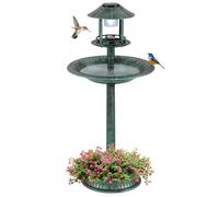 FANTASK Mangeoire pour Oiseaux avec Lampe Solaire, Distributeur de Nourriture rétro pour Oiseaux et Support, diamètre 50 x 107 cm, Vert