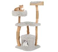 FANTASK Meuble pour Chat en Bois Massif avec Grotte, Assise en Peluche et Plate-Forme d'assise, Arbre d'escalade pour Chat, 124 cm, avec griffoirs en Jute (Gris)