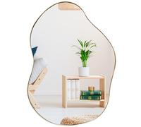 FANTASK Miroir Mural asymétrique, Miroir Suspendu irrégulier avec Cadre doré, Miroir de Maquillage Moderne décoratif pour Couloir, Salle de Bain, Chambre à Coucher, 78 x 56 cm, doré
