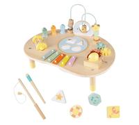 FANTASK Montessori Table d'activité en Bois pour Enfants à partir de 1 an, Jouet éducatif avec Boucles de motricité, Jeu de pêche, Xylophone, boîte à Musique et trieur de Formes, Table de Jeu pour
