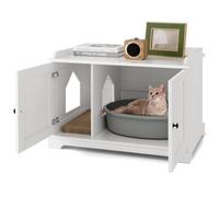 FANTASK Niche pour Chat avec griffoir, Double Portes et entrée, Armoire avec séparateur réglable, Table d'appoint pour Chat, Chien, Animal Domestique (Blanc)