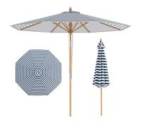 FANTASK Parasol de 270 cm - Pliable des deux côtés à 30 °C - Parasol de balcon, de terrasse, de marché pour jardin, balcon, terrasse (bleu + blanc)