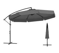 FANTASK Parasol de 300 cm avec housse de protection, manivelle et volant, angle d'inclinaison réglable, parasol de jardin, de marché (gris), gris, Ohne LED