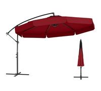 FANTASK Parasol de 300 cm avec housse de protection, manivelle et volant, angle d'inclinaison réglable, parasol de jardin, de marché, rouge, rouge, Ohne LED