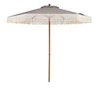 FANTASK Parasol de jardin romantique avec franges, diamètre : 200 cm, style bohème, pour balcon, jardin, terrasse (café + blanc)