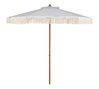FANTASK Parasol de jardin romantique avec franges, diamètre : 200 cm, style bohème, pour balcon, jardin, terrasse (bleu + blanc)