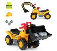 FANTASK Pelleteuse et Chenille 3 en 1 pour Enfants avec Pelle Amovible | Voiture montante multifonction pour enfants à partir de 2 ans avec pions, casque, gilet, espace de rangement et effets