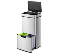 FANTASK Poubelle de cuisine de 72 l - 4 compartiments en acier inoxydable - Avec capteur - Poubelle automatique avec couvercle à fermeture douce - Anneau de serrage - Système de tri sélectif des