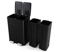 FANTASK Poubelle double en acier inoxydable - 2 x 30 l - Anti-odeurs - Avec couvercle à fermeture douce - En acier inoxydable et plastique - Noir
