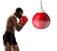 FANTASK Sac à Eau de Boxe - Diamètre : 45 cm - 50 kg/80 kg - avec chaîne en métal réglable, Boucles de sécurité et Tuyau d'arrosage - pour Adultes et Enfants - Rouge