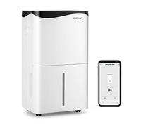 FANTASK Séchoir de chantier 4 modes 50 l/jour avec minuterie 24 h, déshumidificateur intelligent avec activateur LED et ventilateur, réservoir d'eau de 5 l et tuyau de vidange, blanc