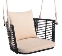 FANTASK Siège Suspendu, avec Cordes de Suspension, Coussins et Cadre en métal, Fauteuil Suspendu en rotin, Fauteuil à Bascule pouvant Supporter jusqu'à 180 kg, Fauteuil à Bascule pour véranda, Jardin