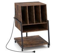 FANTASK Support de Tourne-Disque avec Station de Charge, Table en Vinyle avec Large Plateau de Table, 4 séparateurs et étagère inférieure, Support de disques vinyles pour Bureau et Salle de Musique