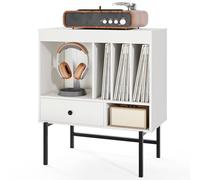 FANTASK Support pour Tourne-Disque en Bois, Armoire de Rangement en Vinyle avec Compartiments Ouverts, tiroir et Porte-Album, Armoire d'appoint Moderne pour Salon et Salle de Musique, 70 x 36 x 80 cm