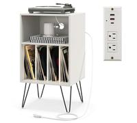 FANTASK Support pour tourne-disques, avec station de charge, 3 niveaux, table de rangement pour disques vinyles avec étagère et 4 séparateurs pour le salon, 48 x 40 x 88 cm