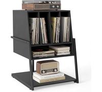 FANTASK Support pour Tourne-disques, Table avec Large Plateau de Table, 4 séparateurs et étagère inférieure, pour Bureau et Salle de Musique, 54 x 57 x 76,5 cm (Noir)