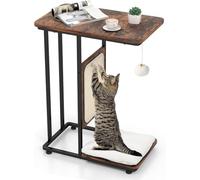 FANTASK Table d'appoint 4 en 1 avec griffoir en sisal pour Chats, Arbre à Chat avec Coussin Amovible et Balle, Planches à gratter dans Le Style des Meubles pour Chat