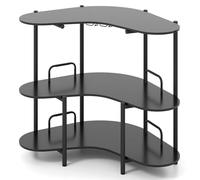 FANTASK Table de Bar en Forme de L à 3 Niveaux avec Support en Verre, Cadre en métal et Pieds réglables, Mini Bar à vin, 120 x 66 x 102 cm (Noir)