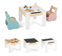 FANTASK Table de coloriage pour Enfant avec 2 chaises, 3 pièces, avec Plateau de Table réversible et Amovible (Multicolore), 63,5 x 61,5 x 48 cm