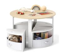 FANTASK Table pour Enfant avec 4 chaises, Table à Peindre, 4 tabourets de Rangement et 4 tiroirs en Tissu, Ensemble Peu encombrant pour Les Enfants à partir de 3 Ans (Naturel)