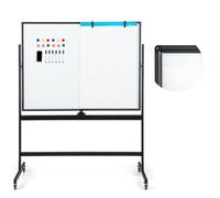 FANTASK Tableau blanc mobile double face - 120 x 90 cm - Tableau blanc magnétique effaçable à sec avec motif grillagé - Roulettes - Support et porte-stylos - Accessoires pour bureau et maison - Noir