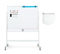 FANTASK Tableau blanc mobile double face - 120 x 90 cm - Tableau blanc magnétique effaçable à sec avec motif grillagé - Roulettes - Support et porte-stylos - Accessoires pour bureau et maison - Blanc