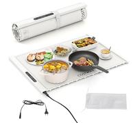 FANTASK Tapis de maintien au chaud pour aliments, tapis chauffant enroulable en silicone avec arrêt automatique, 3 températures réglables (minuterie 1H-4H, blanc)