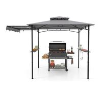 FANTASK Tonnelle pour Barbecue, avec auvent latéral, 2 étagères latérales et Crochets, Double Toit, résistant aux intempéries, abri de Jardin, tonnelle de Jardin, tonnelle de Barbecue, auvent de