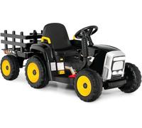 FANTASK Tracteur avec remorque Amovible et télécommande 2,4 G, 12 V, Vitesse réglable, avec lumière LED, Musique, klaxon et Fonctions USB, Convient aux Enfants à partir de 3 Ans