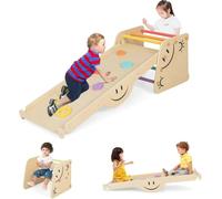 FANTASK Triangle d'escalade avec Toboggan, Cadre d'escalade 6 en 1, pour l'intérieur, avec marchepied réglable en Hauteur et Bascule