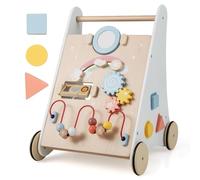 FANTASK Trotteur 7 en 1 en Bois, Trotteur avec boîte de Rangement en Blanc, Montessori Baby Walker avec Plateau de Jeu, Miroir et Blocs de Construction, garçons et Filles à partir de 1 an
