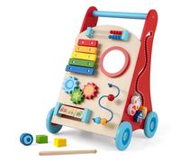 FANTASK Trotteur en bois, trotteur avec poignée, espace de rangement et roues pour pousser et tirer, bébé Montessori Baby Walker pour s'asseoir et se tenir debout, garçons et filles à partir de 1 an