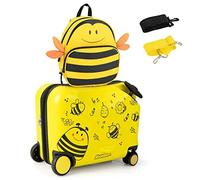 FANTASK Valise 2 pièces pour Enfant + Sac à Dos, Valise à roulettes et Coque Rigide étanche de 30,5 cm + 45,7 cm, Abeilles., 12"+18", Valise pour Enfant