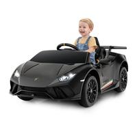 FANTASK Voiture électrique pour Enfant Lamborghini, 12 V, 3 Vitesses, avec télécommande, lumières LED, klaxon, Musique, USB, Noire