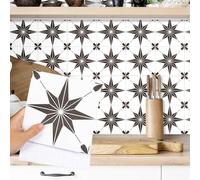 Fantasnight Lot de 12 autocollants de carrelage mural en vinyle imperméable à décoller et à coller pour salle de bain, cuisine Motif étoiles Blanc mat 15 x 15 cm