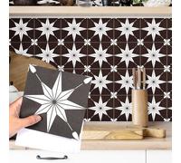 Fantasnight Lot de 12 autocollants de carrelage mural en vinyle imperméable à décoller et à coller pour salle de bain, cuisine Motif étoiles Noir mat 15 x 15 cm
