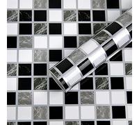 Fantasnight Mosaïque Adhésive Carrelage de Marbre Imperméables pour Salle de Bains et Cuisine, Noir et Blanc Rouleau Adhésif pour Meuble, Carrelage Papier Peint Adhésif Mural 60 x 500cm
