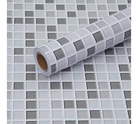 Fantasnight Mosaïque Adhésive Carrelage, Gris et Blanc Imperméables Rouleau Adhésif 30 x 300cm, Carrelage Papier Peint Adhésif Mural pour Salle de Bains et Cuisine