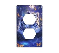 Fantastical Two Majestic White Tigers Outlet Cover Cover Decoration 1 Gang Wall Plate for Kitchen Room Bathroom Size 7x11.4cm