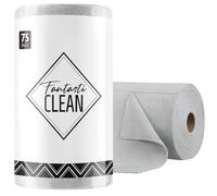 Fantasticlean Lot de 75 Chiffons de Nettoyage, Rouleau de Chiffon en Microfibre Déchirable, Lavettes Réutilisables et Non Pelucheux 30 x 30 cm - Gris