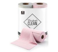 Fantasticlean Rouleau de Chiffon en Microfibre - 20 Pièces x 2, Chiffons de Nettoyage Déchirables, Torchons de Cuisine Réutilisables et Non Pelucheux 25 x 25 cm, Rose & Gris Froid