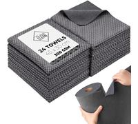 Fantasticlean Rouleau de Chiffon en Microfibre Double Face, Lot de 24 Torchons de Cuisine Déchirable, Serviettes de Vaisselle Réutilisables et Non Pelucheux 45 x 30 cm, Gris Foncé à Carreaux