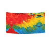 Fantastique bannière d'intérieur et d'extérieur avec impression de plumes de perroquet, panneau décoratif de vacances avec 4 œillets métalliques, atmosphère festive