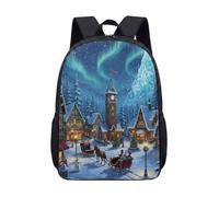 Fantastique château de glace calèche bonhomme de neige 43,2 cm sac à dos fantaisiste hiver pays des merveilles tour horloge tour conte de fées sac d'école pour enfants, adolescents et étudiants, 01, L