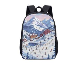 Fantastique château de glace calèche bonhomme de neige 43,2 cm sac à dos fantaisiste hiver pays des merveilles tour horloge tour conte de fées sac d'école pour enfants, adolescents et étudiants, 06, L