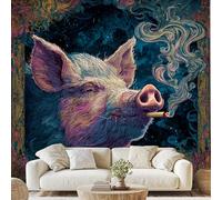Fantastique Cochon Cigarette Papier Peint Intissé Coloré Sanglier Autocollant Mural 250x175 cm pour Chambre Salon Photo Décoration Murale