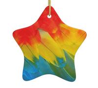 Fantastique décoration de sapin de Noël en céramique avec plumes de perroquet - Décoration de vacances en forme d'étoile - Souvenir de Noël à suspendre